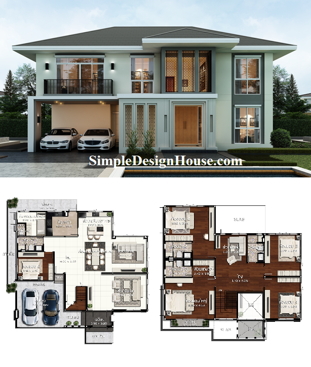 House-Plan-3d-16.5x16.5-Meter-3-Bedrooms-with-Floor-Plan