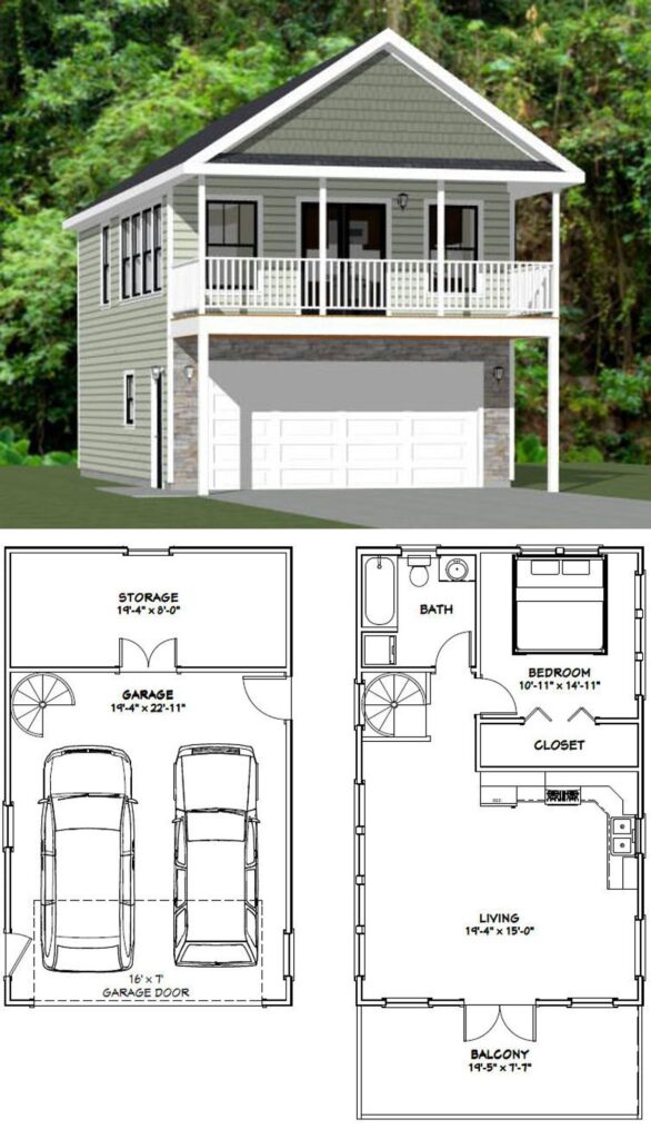 20x32 Small House Plan 1 Bedroom 1 Bath 785 sq ft PDF Floor Plan 3d