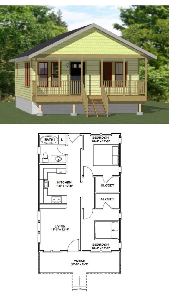 22x32 Small House Plan 2 Bedrooms 1 Baths 704 sq ft PDF Floor Plan