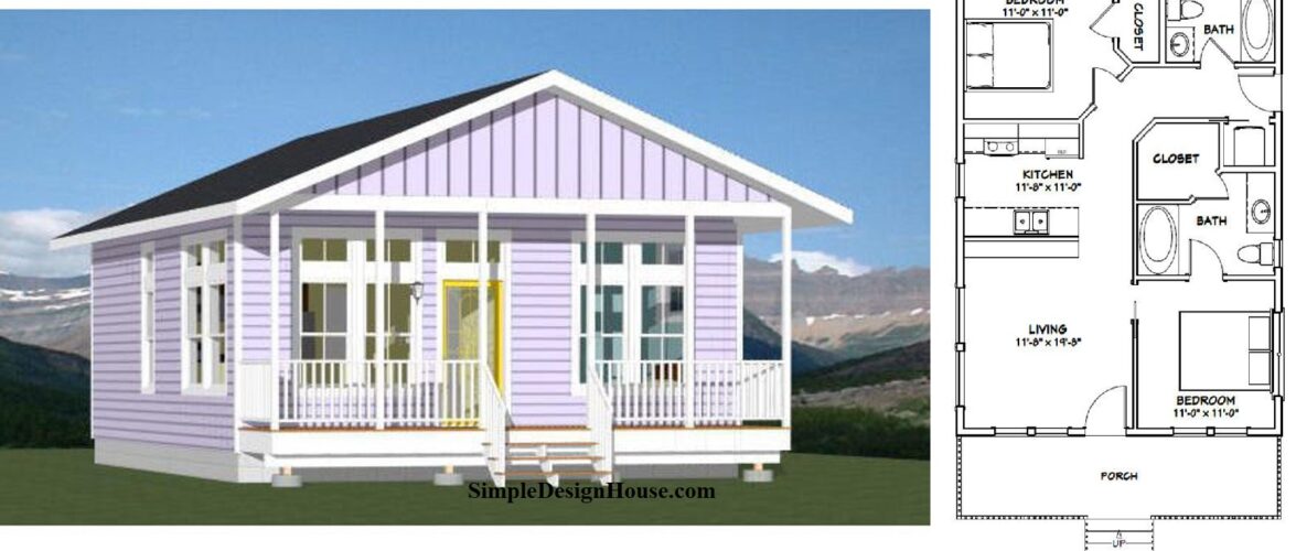 24×32 Small House Plan 2 Bedrooms 2 Baths 768 sq ft PDF Floor Plan