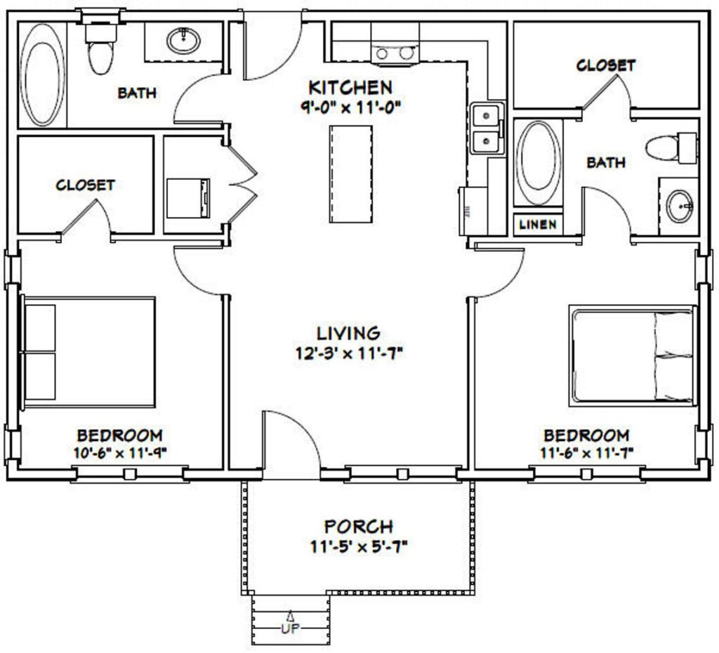 36x24 Small House 864 sq ft PDF Floor Plan