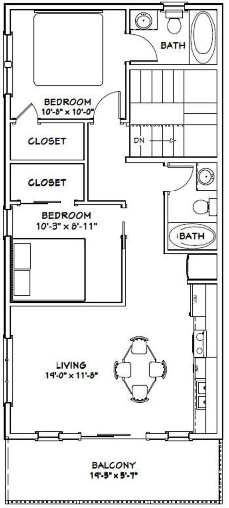 40x40 House Design Plan 2 Bedrooms 2.5 Baths 964 sq ft PDF Floor Plan