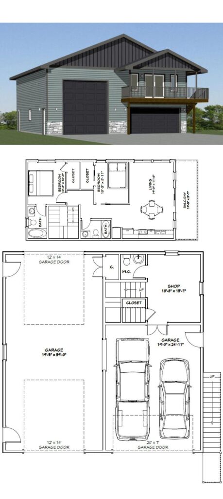 40x40 Small House Plan 2 Bedrooms 2.5 Baths 964 sq ft PDF Floor Plan