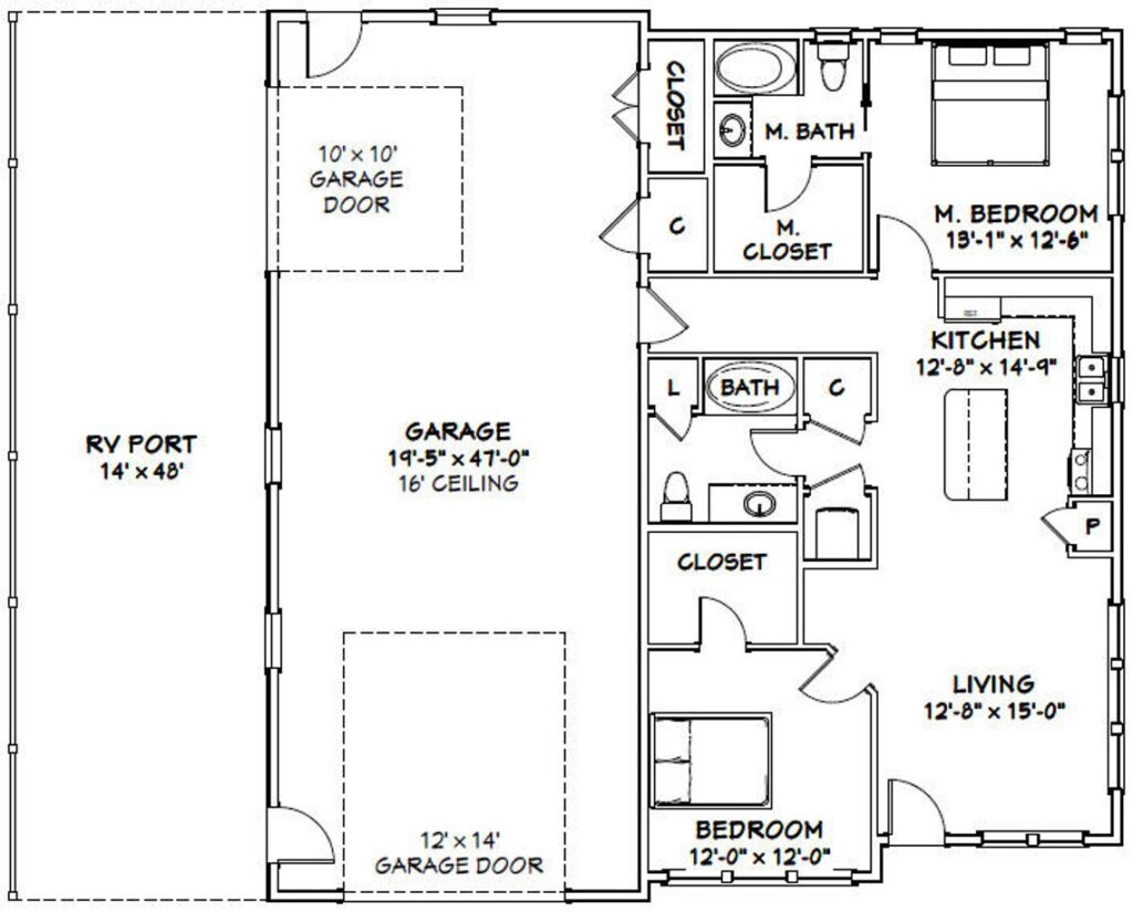 46x48 House Design Plan 2 Bedroom 2 Bath 1,157 sq ft PDF Floor Plan