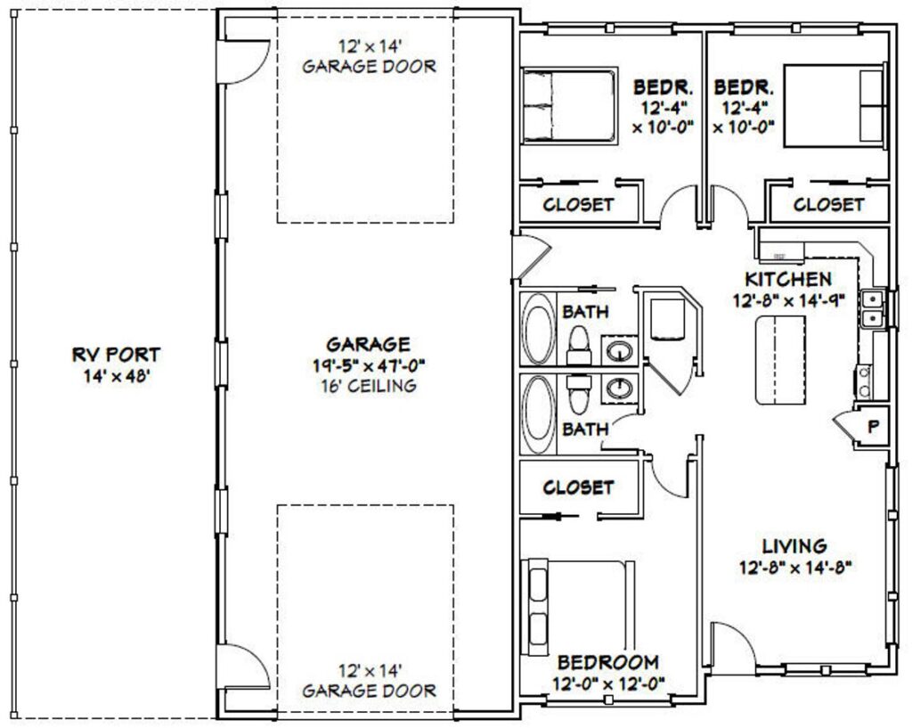 46x48 House Plan 3 Bedrooms 2 Baths 1,157 sq ft PDF Floor Plan floor plan