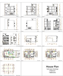 Home Design Plan 7x10m with 6 Bedrooms all