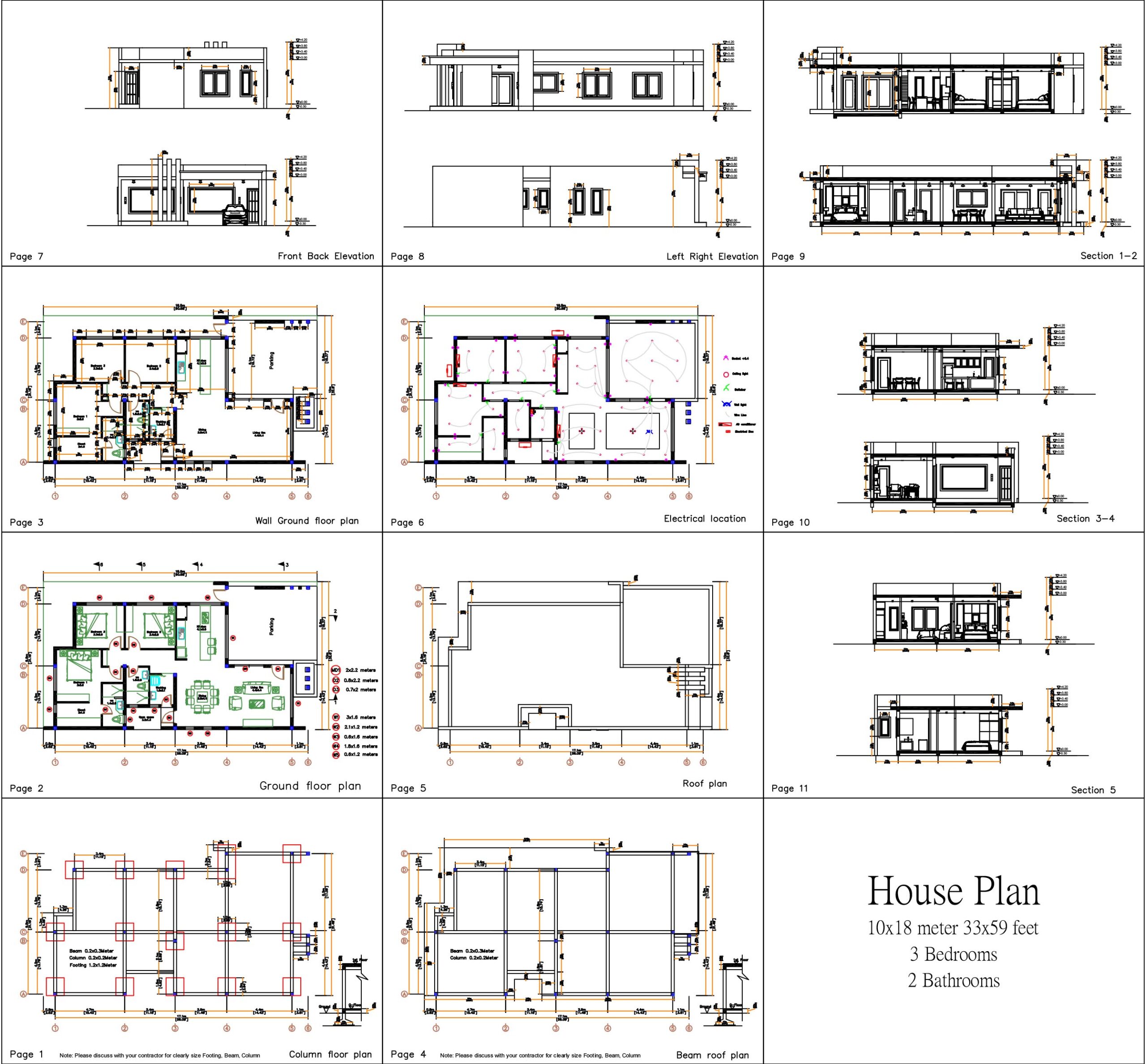 House Design 3d 10x18 Meter 33x59 Feet 3 Bedrooms Terrace Roof PDF Full Plan all