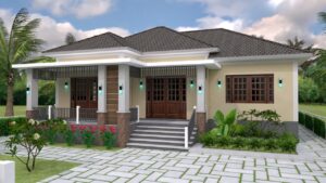 House Design 3d 12x11 Meter 39x36 Feet 3 Bedrooms Hip Roof PDF Full Plan