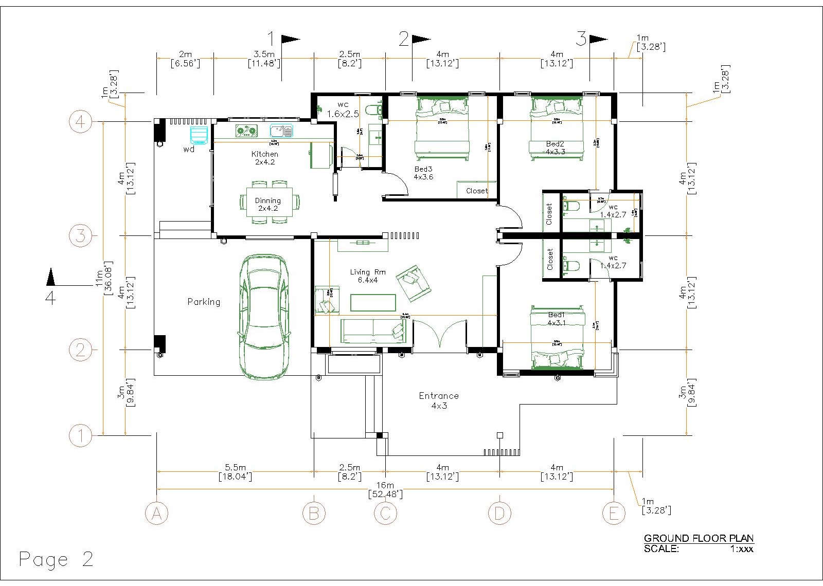 House Design Plans 16x12 Meter 52x39 Feet 3 bedrooms PDF Full Plan layout floor plan