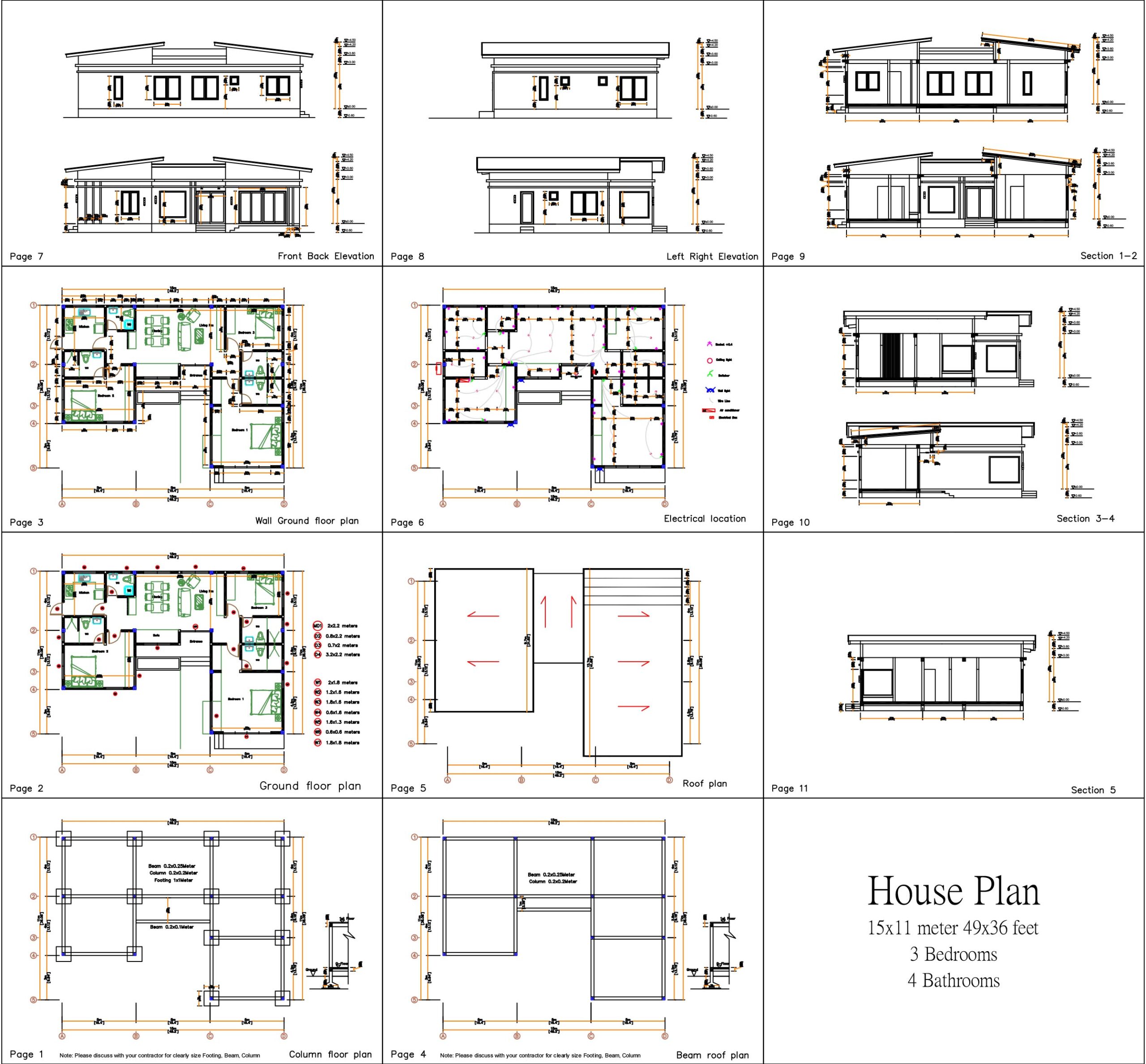 House Plan 3d 15x11 with 3 Bedrooms 49x36 Feet PDF Full Plan all