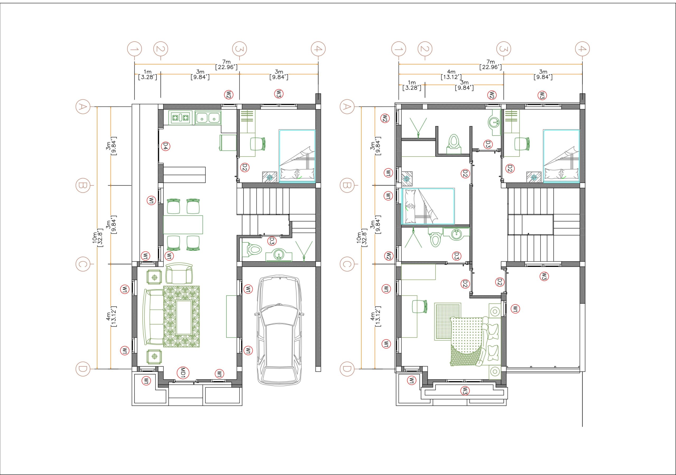 Layout plan Home Plan 7x10 Meter 4 Bedrooms