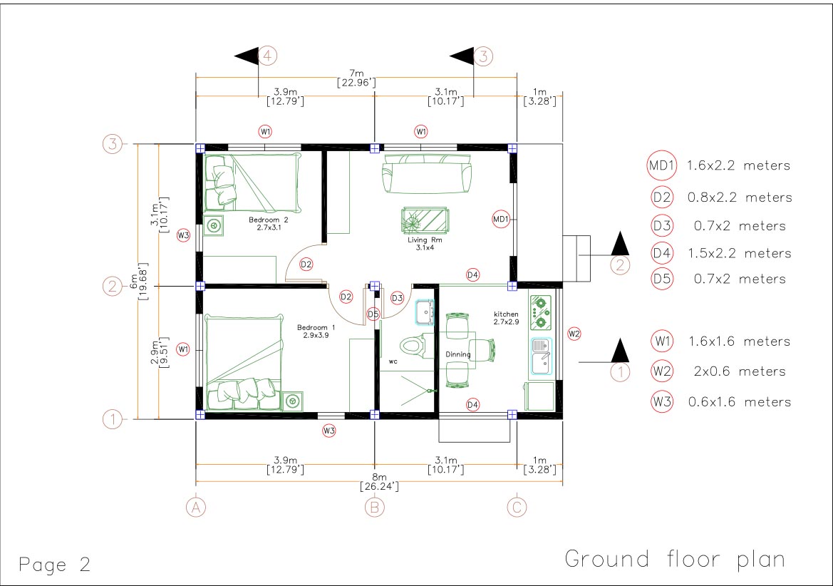Modern Tiny House 6x8 Meter 20x26 Feet Hip Roof Full PDF Plan layout floor plan