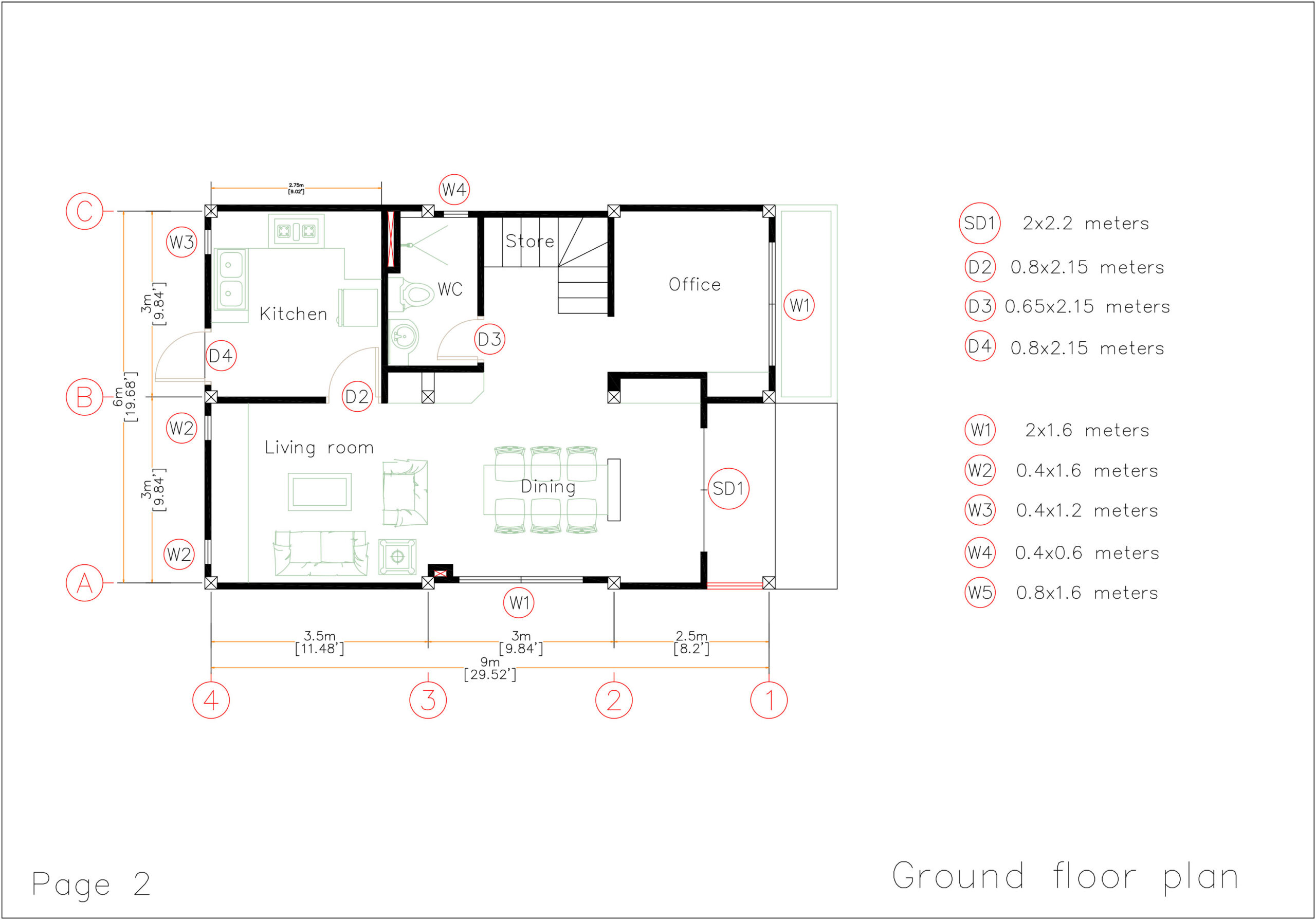 Small House 3D 6.5x7.5 Meter 21x25 Feet 2 Bedrooms PDF Full Plan Ground Floor Plan