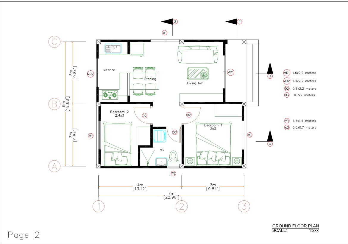 Small House Design 3d 6x7 Meter 20x23 Feet 2 Bedrooms Hip Roof PDF Full Plan layout plan