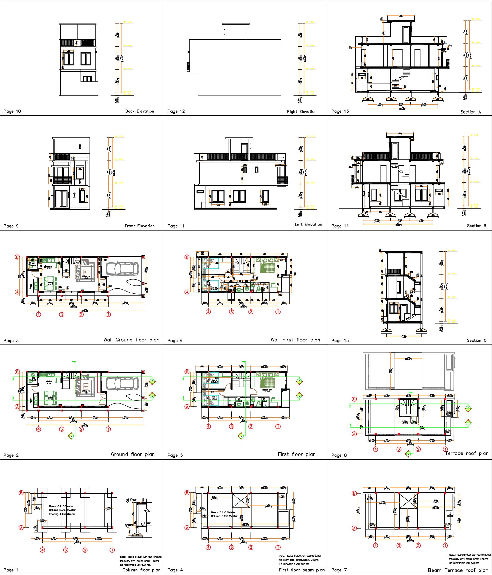 Small House Plan 4.5x9 Meter 15x30 Feet 3 Bedrooms PDF Full Plan all