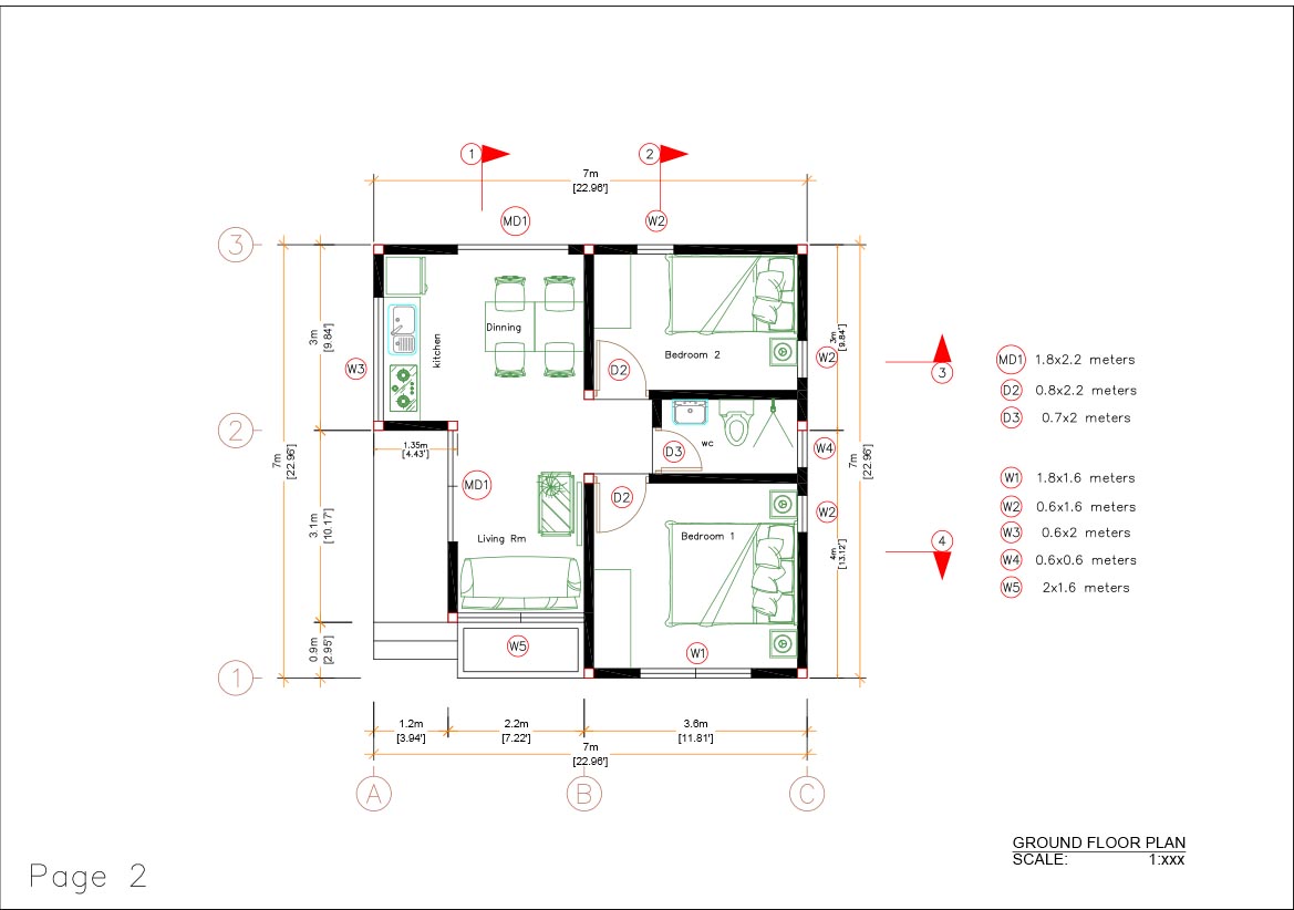 Small House Plans 7x7 with 2 Bedrooms Full PDF Plans 24x24 Feet 2 Beds Layout plan