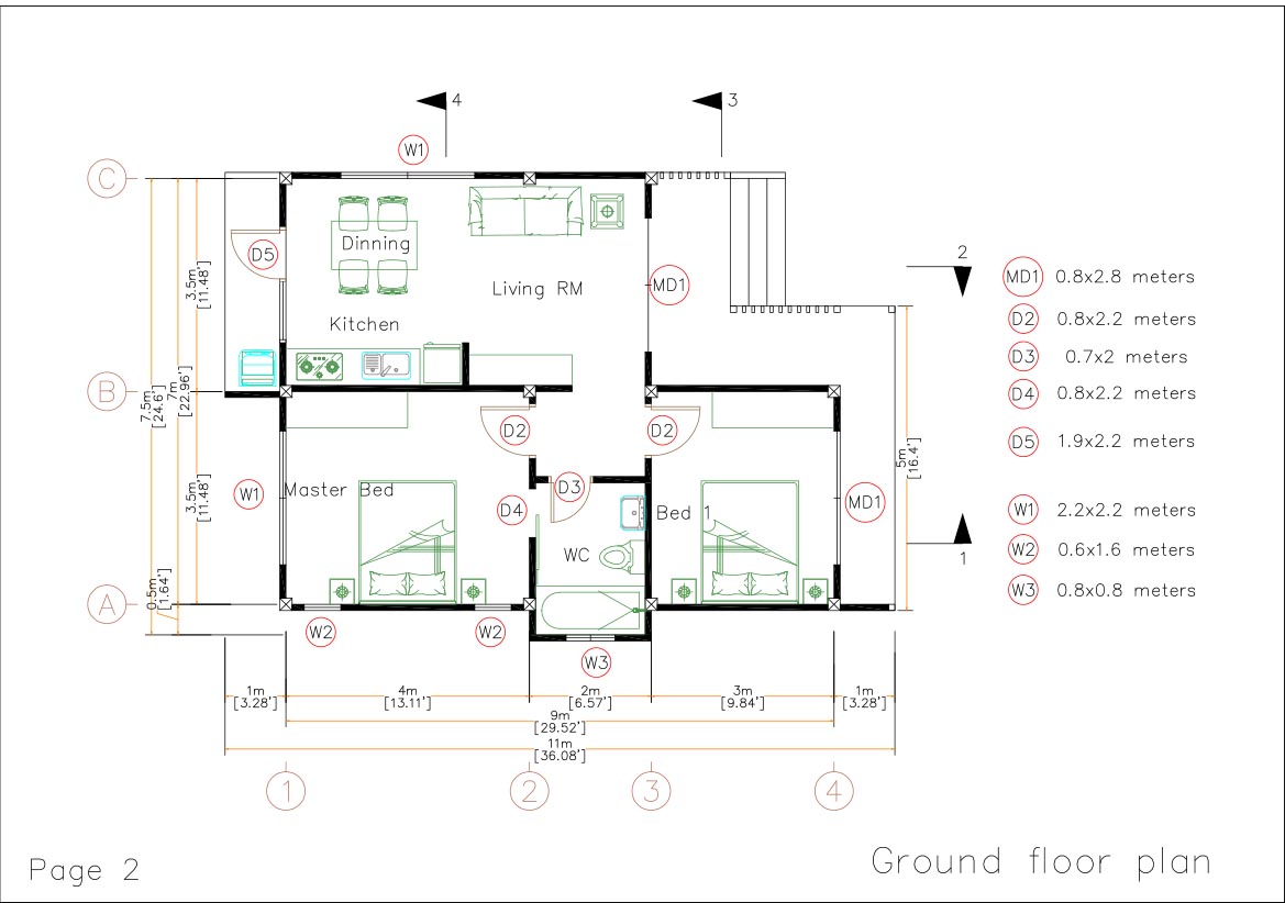 Small Modern House Designs 7.5x11 Meter 25x36 Feet Full PDF Plan Layout floor plan