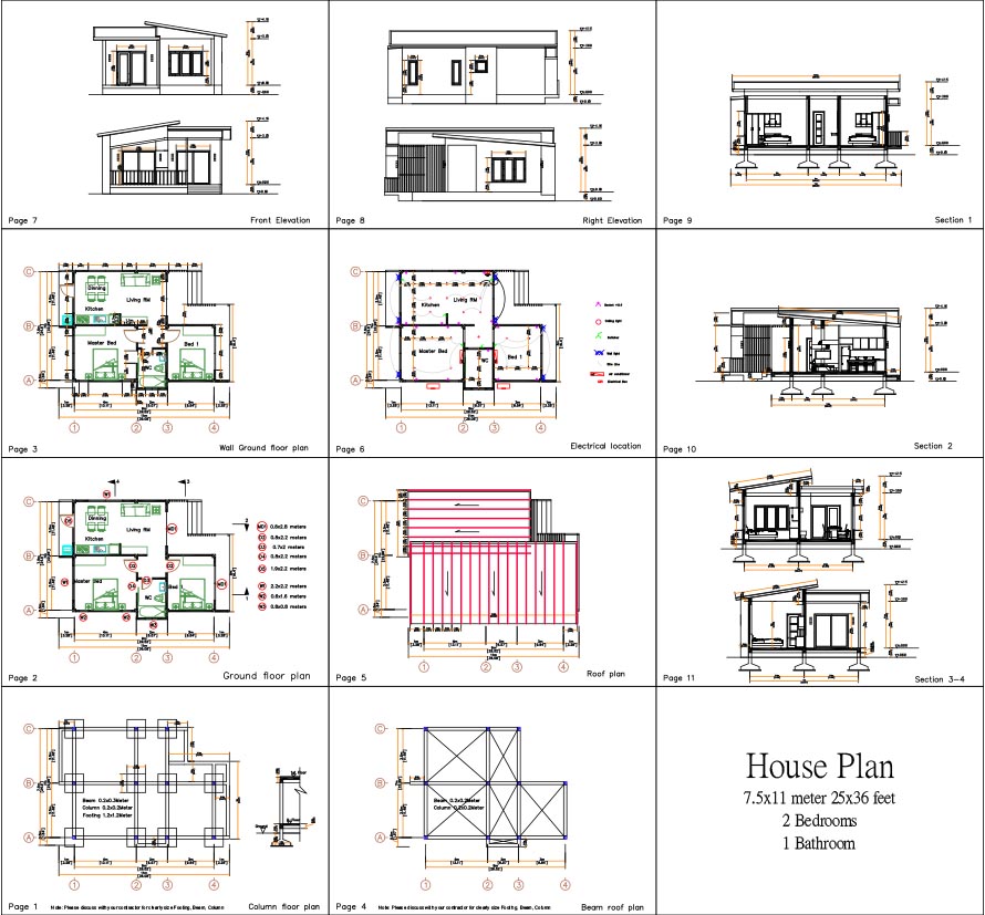 Small Modern House Designs 7.5x11 Meter 25x36 Feet Full PDF Plan all