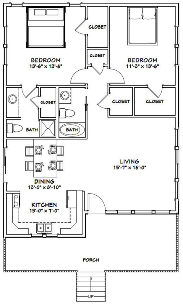 30x40-House-Plan-2-Bedrooms-2-Baths-1136-sq-ft-PDF-Floor-Plan-Layout-floor-plan