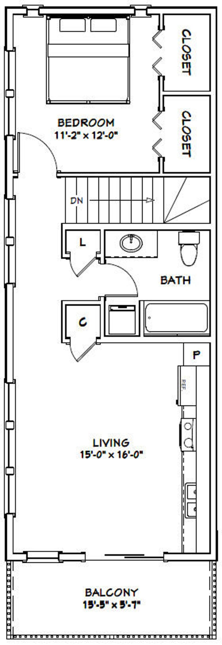 36x42-Small-House-Plan-1-Bedroom-1.5-Bath-961-sq-ft-PDF-Floor-Plan-first-floor