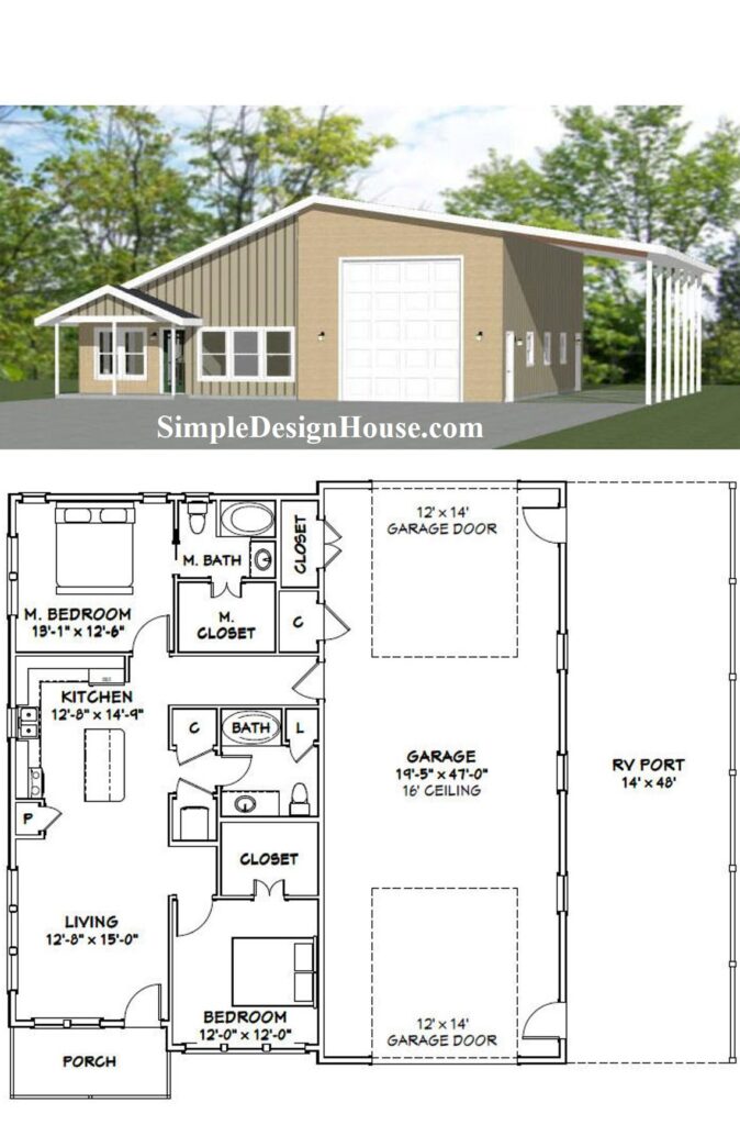46x48 House Plan 2 Beds 2 Bath PDF Floor Plan
