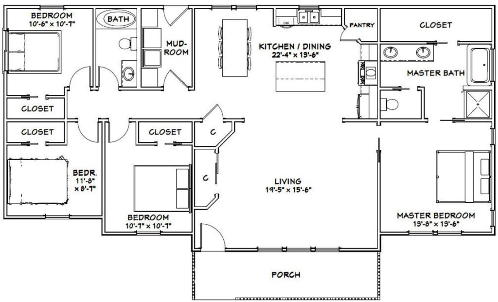 60x30 House Plan 4 Beds 1,800 sq ft PDF Floor Plan