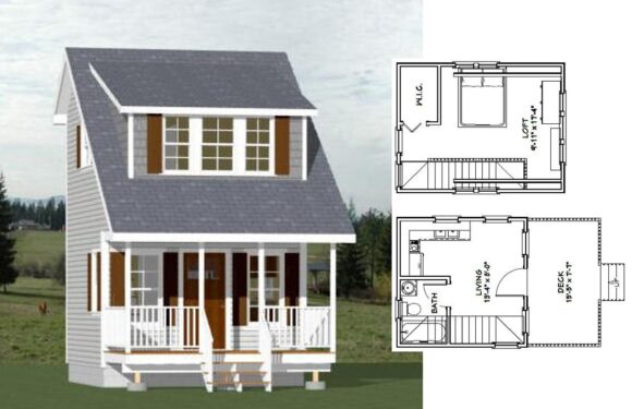14×14 Small House 3d 399 sq ft PDF Floor Plan