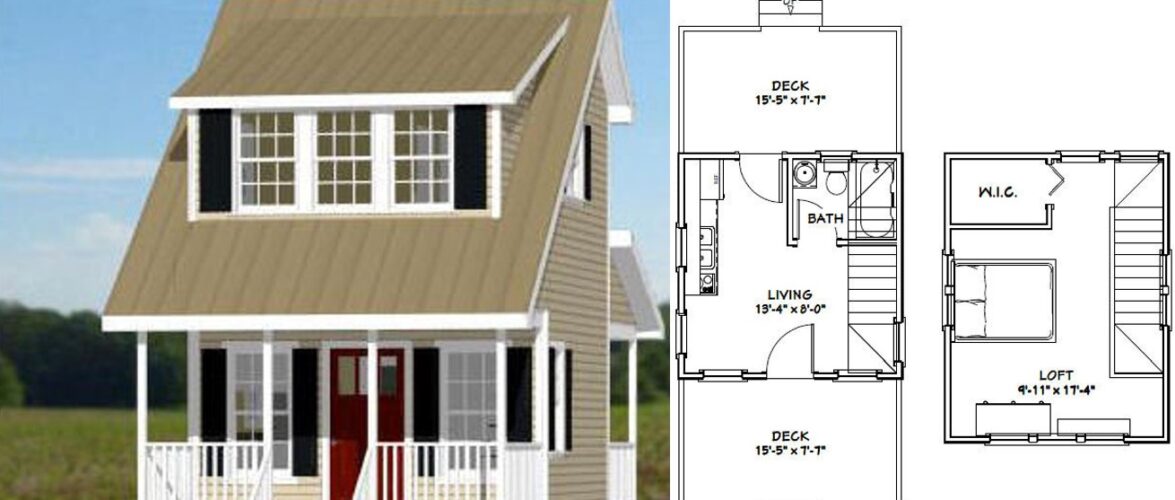 14×14 Tiny House 3d 399 sq ft PDF Floor Plan