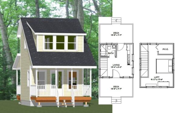 14×14 Tiny House Plan 399 sq ft PDF Floor Plan