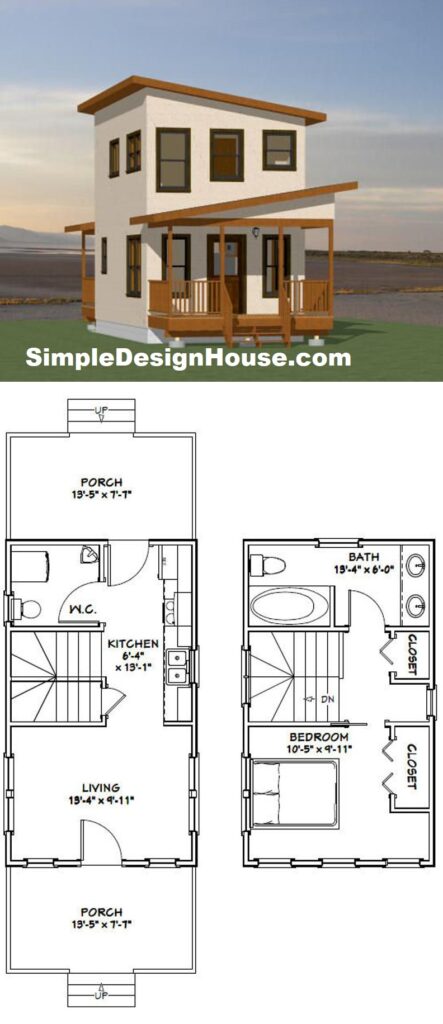 14x24-Small-House-Design-1-Bedroom-1.5-Bath-597-sq-ft-PDF-Floor-Plan-3d