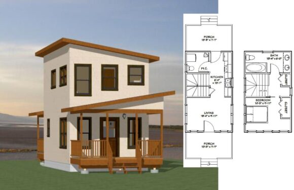 14×24 Small House Design 597 sq ft PDF Floor Plan