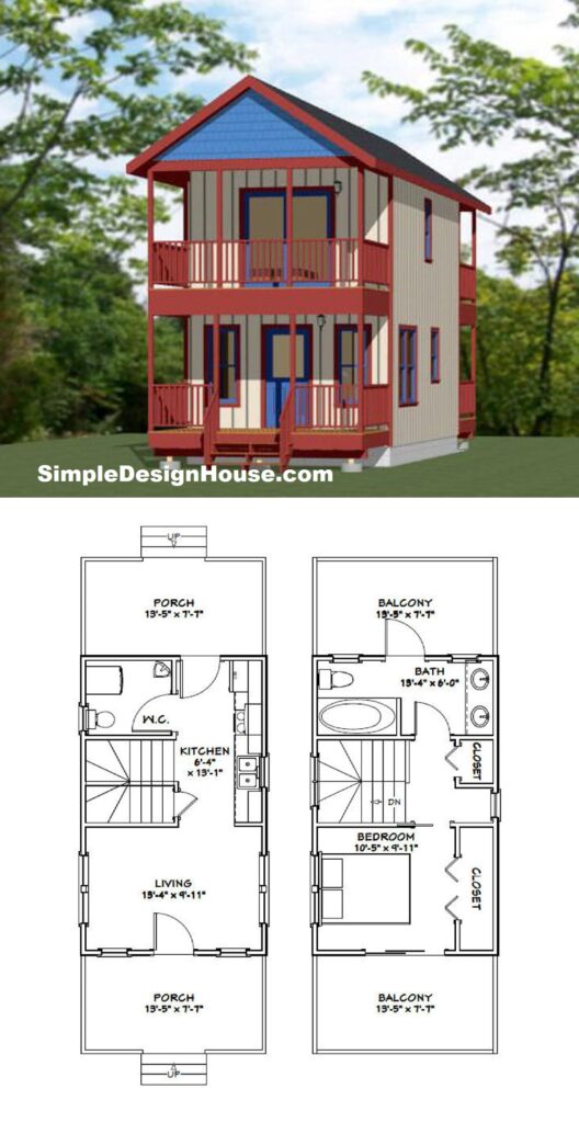 14x24-Tiny-House-Plan-1-Bedroom-1.5-Bath-597-sq-ft-PDF-Floor-Plan-3d