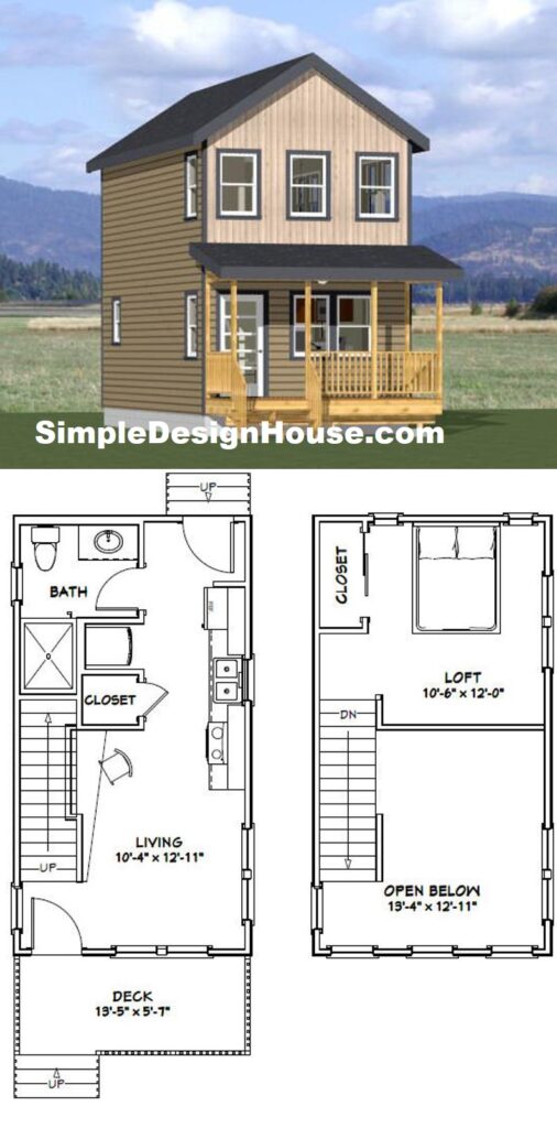 14x26-Small-House-Plan-1-Bedroom-1.5-Bath-493-sq-ft-PDF-Floor-Plan-3d