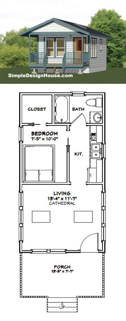 14x28-Small-House-Plan-1-Bedroom-1-Bath-391-sq-ft-PDF-Floor-Plan-3d