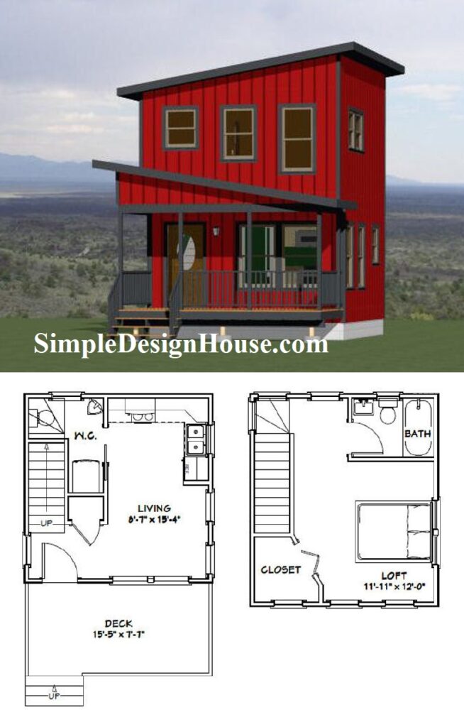 16x16-Best-Small-House-1-Bedroom-1.5-Bath-478-sq-ft-PDF-Floor-Plan-3d