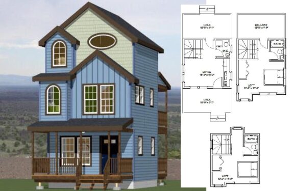 16×16 House Plans 3d 2 Bedrooms 2.5 Baths 697 sq ft PDF Floor Plan