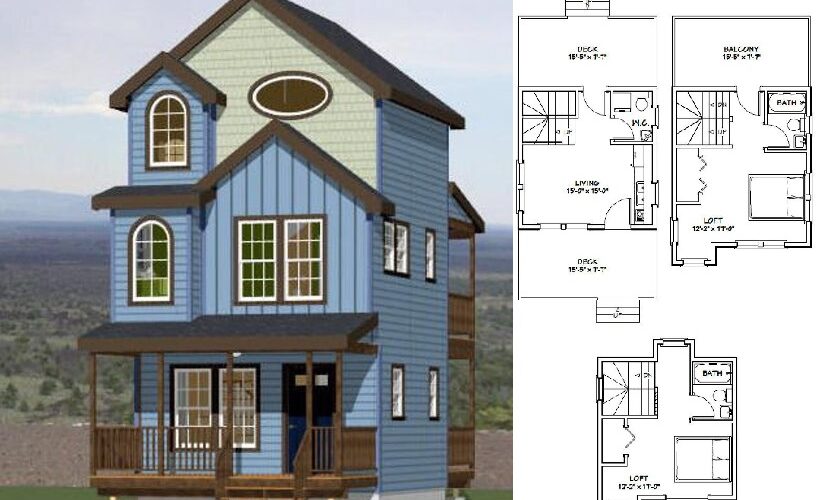 16×16 House Plans 3d 2 Bedrooms 2.5 Baths 697 sq ft PDF Floor Plan