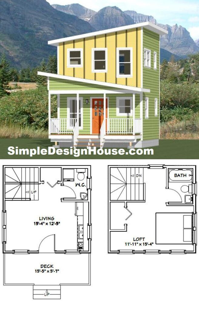16x16-Simple-House-Plan-1-Bedroom-1.5-Bath-433-sq-ft-PDF-Floor-Plan-3d