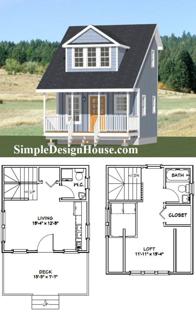 16x16-Small-House-3d-1-Bedroom-1.5-Bath-492-sq-ft-PDF-Floor-Plan-3d