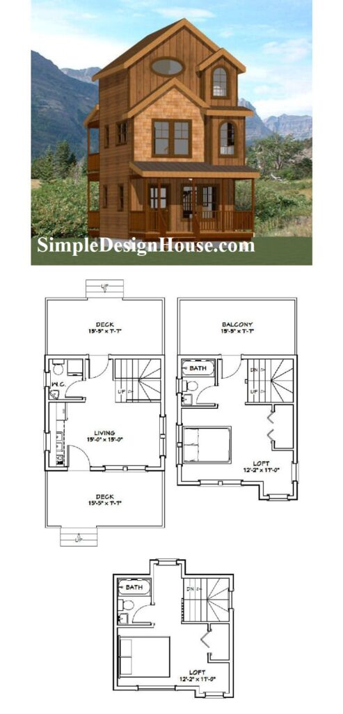 16x16-Small-House-Design-2-Bedrooms-2.5-Baths-697-sq-ft-PDF-Floor-Plan-3d