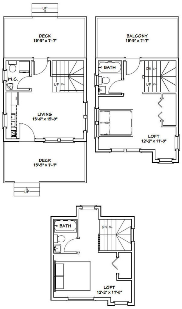 16x16-Small-House-Design-2-Bedrooms-2.5-Baths-697-sq-ft-PDF-Floor-Plan-layout-plan