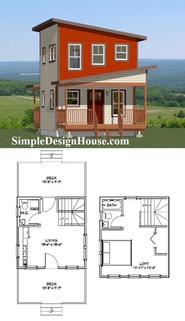 16x16-Small-House-Idea-1-Bedroom-1.5-Bath-465-sq-ft-PDF-Floor-Plan-3d