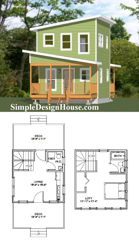 16x16-Small-Tiny-House-Plan-1-Bedroom-1.5-Bath-465-sq-ft-PDF-Floor-Plan-3d