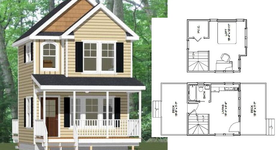 16×16 Tiny House 3d 493 sq ft PDF Floor Plan