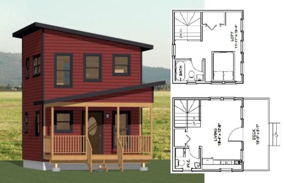 16×16 Tiny House 3d 433 sq ft PDF Floor Plan