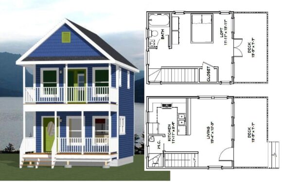 16×20 House Design Plan 1 Bedroom 1.5 Bath 569 sq ft PDF Floor Plan
