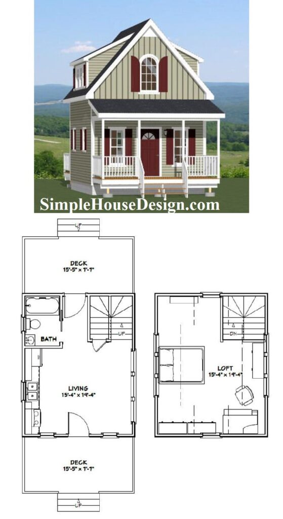16x20-Small-House-Plan-1-Bedroom-1-Bath-574-sq-ft-PDF-Floor-Plan-3d