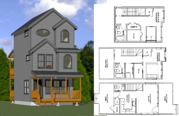 16×24 House Design Plans 2 Bedrooms 2.5 Baths 1,075 sq ft PDF Floor Plan