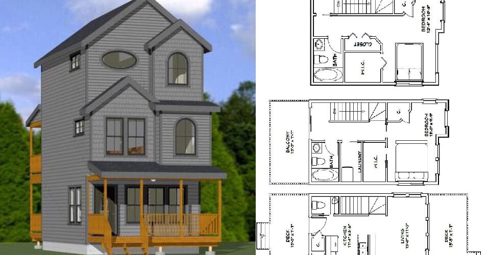 16×24 House Design Plans 2 Bedrooms 2.5 Baths 1,075 sq ft PDF Floor Plan