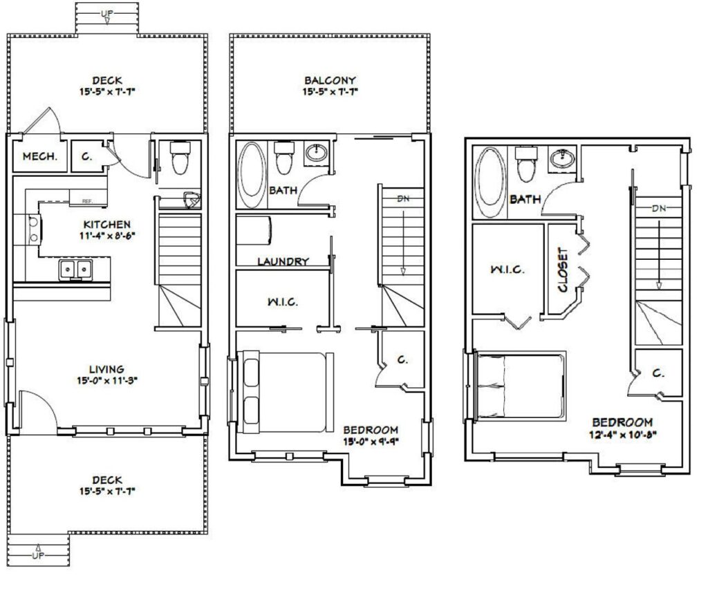 16x24-House-Design-Plans-2-Bedrooms-2.5-Baths-1075-sq-ft-PDF-Floor-Plan-layout-plan